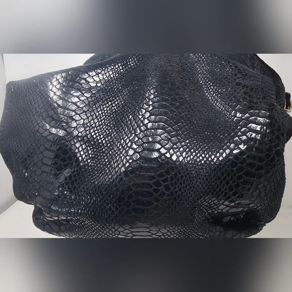 **$OLD*Michael Kors Lilly Black Snakeskin Print Leather Slouchy Hobo Shoulderbag - Picture 6 of 15